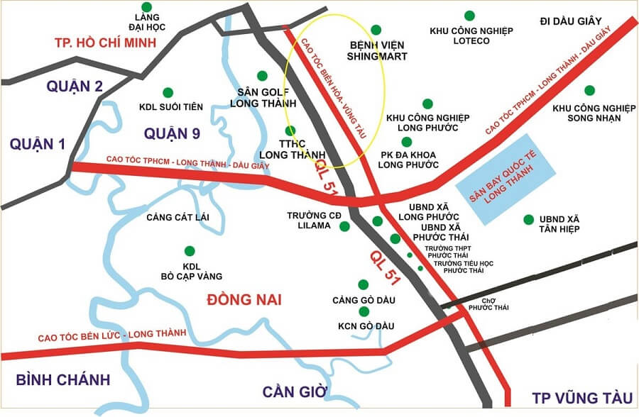 Vị trí xây dựng tuyến đường cao tốc từ Biên Hòa đến Vũng Tàu