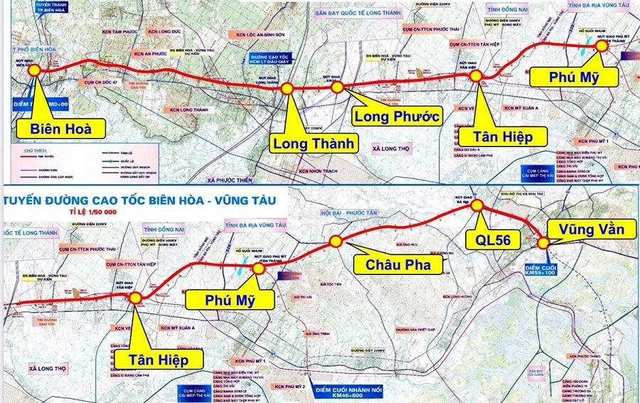 Đoạn đường cao tốc từ Biên Hòa đến Vũng Tàu chạy qua